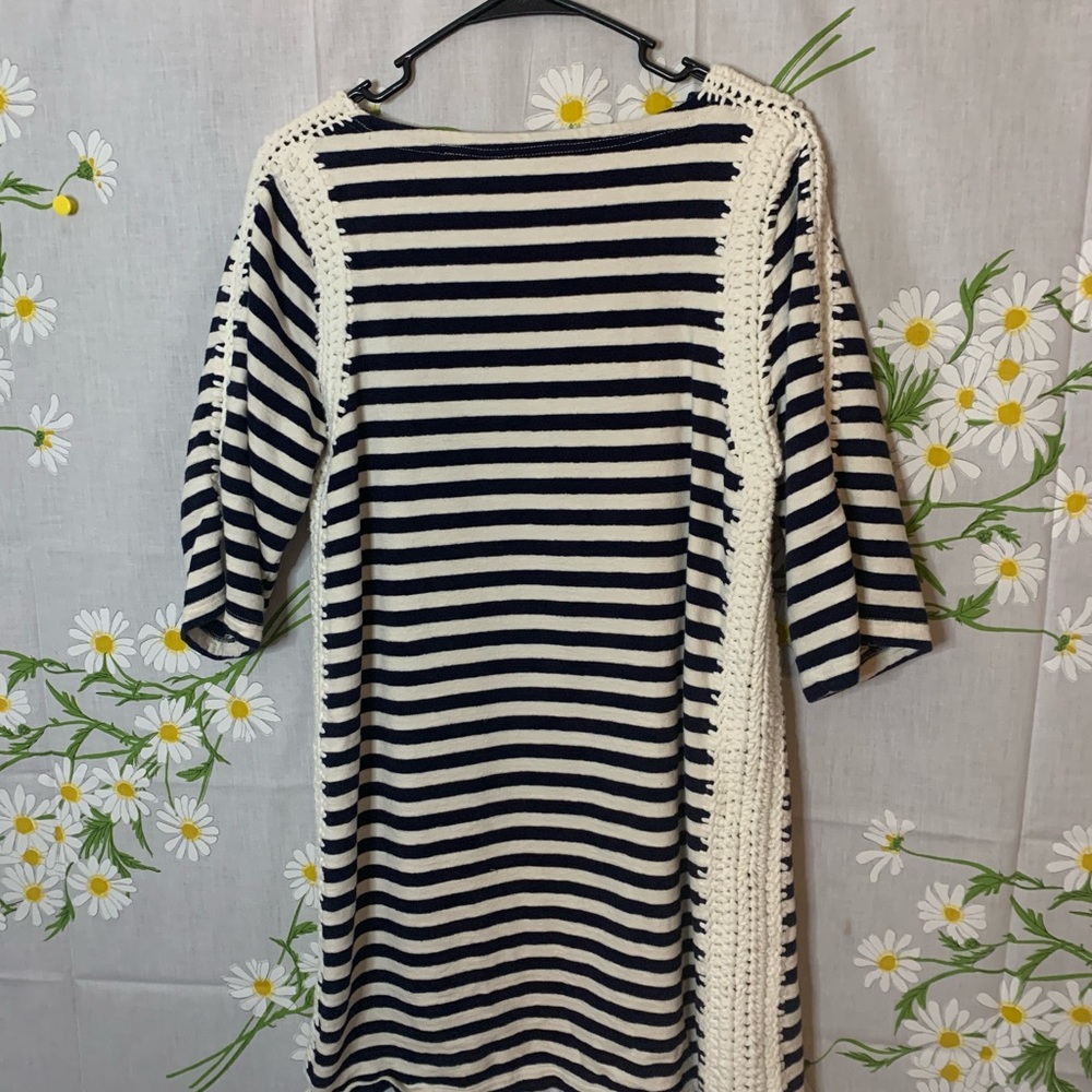 Anthropologie PEPIN navy blue white stripe crochet inset nautical tshirt dress - Picture 5 of 6